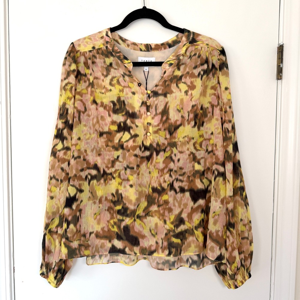 Tanya Taylor NWT $345 Miranda Top XL Silk Blend Abstract Floral Blouse